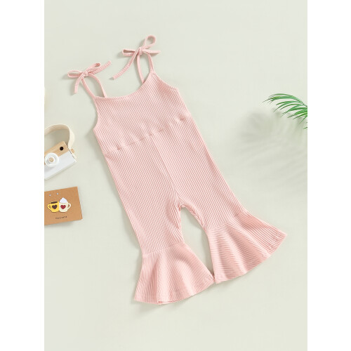 (3-4 Years, Pink) Καλοκαιρινή Φόρμα για Κορίτσι, Αμάνικη Ριμπ Μπλούζα με Καμπάνα 2