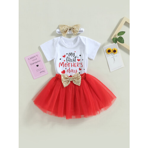 (6-12 Months, Red) Σετ φόρμας μωρών φούστα τούλι. 2