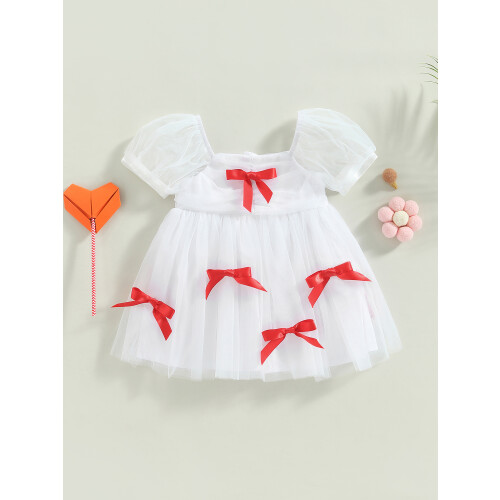 (9-12 Months, White) Βρεφικό φόρεμα πριγκίπισσας φουσκωτά μανίκια. 1