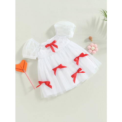 (9-12 Months, White) Βρεφικό φόρεμα πριγκίπισσας φουσκωτά μανίκια. 2