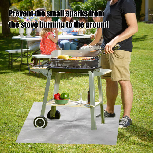 (Silver rectangular 80*60cm bag) Yeybong fireproof mat fireplace brazier outdoor lawn terrace barbecue fireproof mat silver rectangular protective mat 1