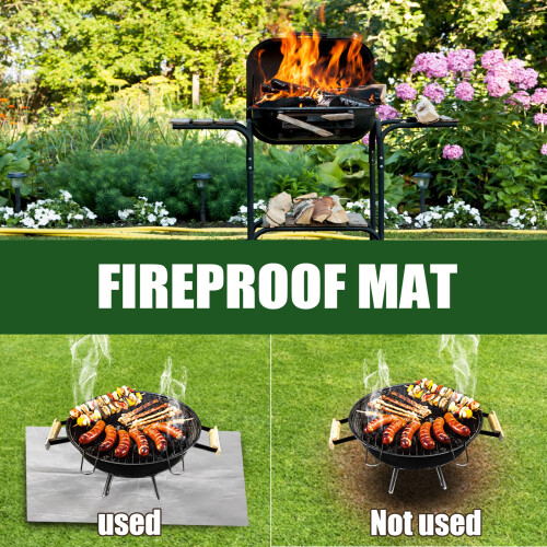 (Silver rectangular 80*60cm bag) Yeybong fireproof mat fireplace brazier outdoor lawn terrace barbecue fireproof mat silver rectangular protective mat 2