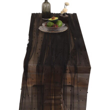 Pearls Adorned Sheer Organza Tablecloth For-140*220cm Black