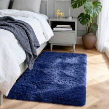 (50cm x 80 cm (1 ft 6 in x 2 ft 6 in)- Small Bath Mat/ Door Mat) Navy Blue Shaggy Rugs Living Room Bedroom Runner Mats