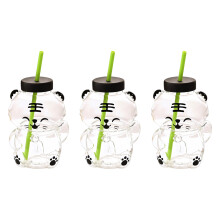 User Friendly Bear Shape Glass Cup With Straw Leak Proof- 2 3