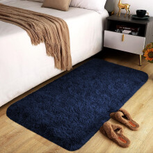 (60cm x 110cm (2ft x 3ft 7")- Large Bath Mat/ Door Mat) Navy Blue Shaggy Rugs Living Room Bedroom Runner Mats