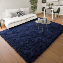 (200cm x 290cm (6ft 7" x 9ft 6")- Large Area Rug) Navy Blue Shaggy Rugs Living Room Bedroom Runner Mats