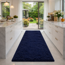 (60cm x 220cm (2ft x 7ft 3")- Runner Rug) Navy Blue Shaggy Rugs Living Room Bedroom Runner Mats