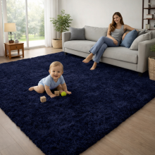(160cm x 230cm (5ft 3" x 7ft 6")- Large Area Rug) Navy Blue Shaggy Rugs Living Room Bedroom Runner Mats