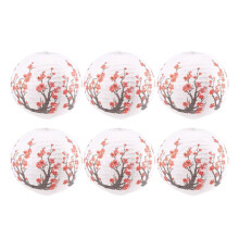 6 Pack 12Inch Red Flowers Paper Lantern White Round Chinese Japanese Paper Lamp for Home Wedding Party Decoration