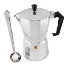 Caffettiera Moka 300Ml 6 Tazze Stovetop Espresso con Cucchiaio da Caffè nel Acciaio Inossidabile Gratuito, Alluminio, Argento