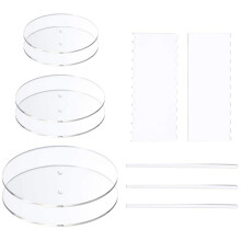 Acrylic Round Cake Disk Set - Cake Discs Circle Base Boards with Center Hole - 2 Comb Scrapers (4 Patterns) & Dowel Rod