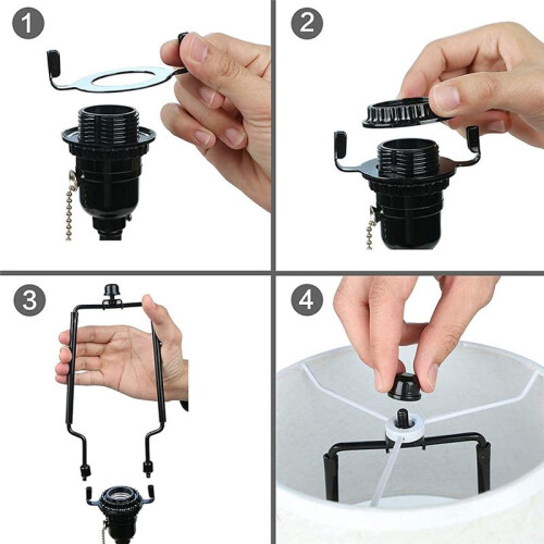 Suporte de Harpa de Abajur de 7 Polegadas Kit de Harpa de Lâmpada AjustáVel E14, E26, E27 Adaptador de Base de Luz Preto Quadro de Chifre Suporte de 2