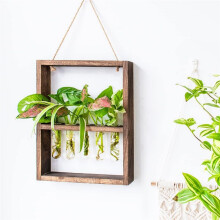 Provetta per Piante Sospese Montate a Parete Bocciolo di Fiori Terrario in Vetro Cornice in Legno per la Decorazione di Nozze del Giardino di Casa