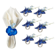 6PCS Handmade Orchid Flower Napkin Rings  Flower Holders Handcraft Serviette Buckles Rings for Wedding Table Decor