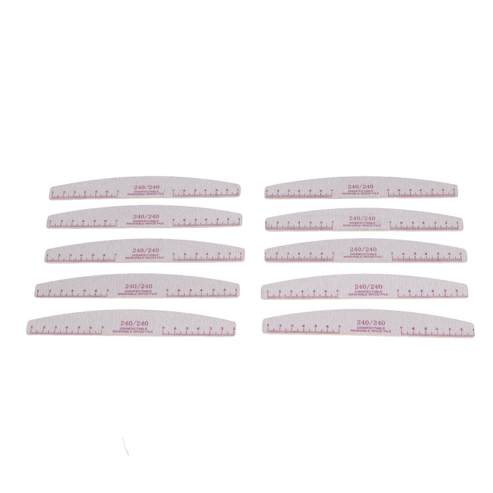 50pcs 240/240 Grit Nail Files Half Moon Shape Heavy Duty Nail Buffer for Salon & Home