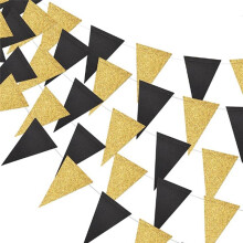Middle Eastern Festival, Birthday,Graduation Party Black Gold Triangle Flag Party Background Banner Decoration