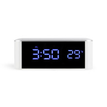 LED Alarm Clock Thermometer Digital Wall Clock with Seconds for Seniors for Heavy Sleepers Adults, Words