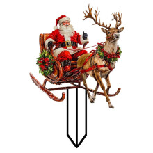 Papá Noel Montado en un Trineo de Renos para Entregar Regalos Tapón de Acrílico Impermeable para Patio y Jardín Al Aire Libre