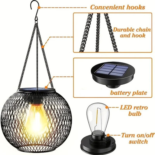2PCS Outdoor Solar Lanterns Light Hanging Solar Lights Decorative LED Lighting Metal Waterproof Tree Light 1