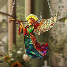Christmas Angel Sun Catcher, Stained Glass Window Hanging Acrylic Disc Pendant Christma Gift