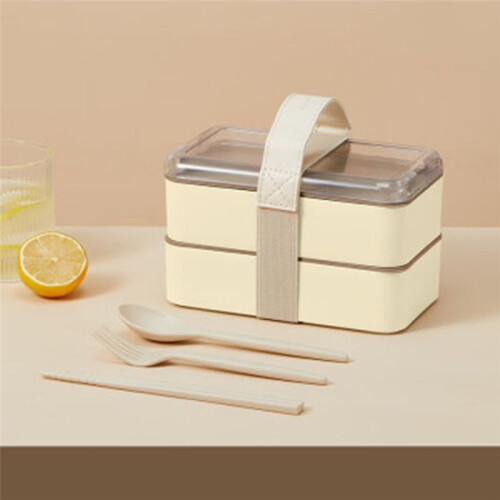 Portable Bento Box with Tableware,Double-Layer Microwave Safe Lunch Box,Leak Proof Food Container for Students 1