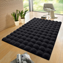 (120x170cm (Medium Area Rug), Black) Bubble Rug-Thick Non Slip Ultra Soft Fluffy Faux Fur Carpet for Living Room Bedrooms UK