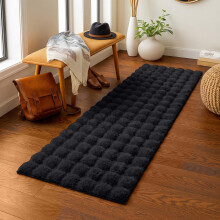 (80x150cm (Runner Rug), Black) Bubble Rug-Thick Non Slip Ultra Soft Fluffy Faux Fur Carpet for Living Room Bedrooms UK