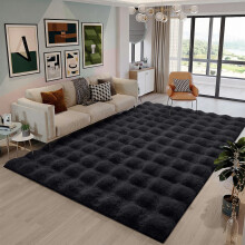 (160x230cm (Large Area Rug), Black) Bubble Rug-Thick Non Slip Ultra Soft Fluffy Faux Fur Carpet for Living Room Bedrooms UK