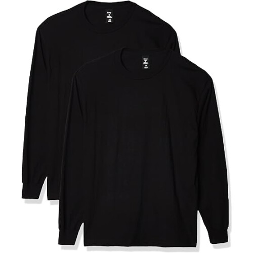 Hanes Men Long Sleeve Shirt, 2 Pack (S) Black