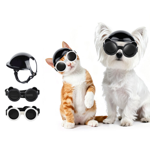 Shock Absorbing Pet Ridings Helmet Goggles Set-Black 2