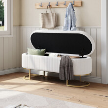 126x43x47cm White Upholstered Storage Bench Foot Rest