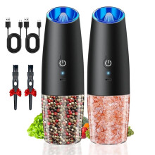 2ST Elektrisk Salt- och Pepparkvarn Set USB Uppladdningsbar med LED-Ljus Automatiska Kryddkvarnar ABS