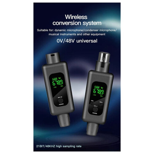 2.4G UHF Wireless Audio Transceiver System Mic Adapter XLR Transmitter and Receiver for Wired Dynamic Microphone 48v 2