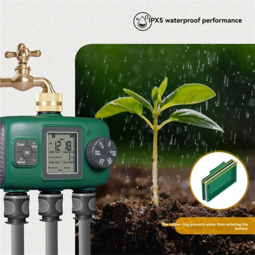 3-Way Automatic Water Timer Garden Irrigation Watering System Independents Control Sprinkler NH3/4Inch External Thread 2
