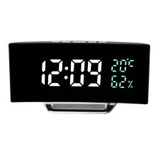 Horloge LED à Écran Incurvé avec Affichage de la Température et de L'Humidité, Réveil Numérique Miroir, Horloge Multifonction 7816