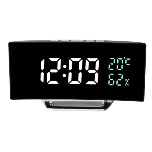 Curved Screen LED Clock with Temperature and Humidity Display Mirror Digital Alarm Clock Multi-Function Clock 7816