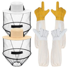 Beekeeping Gloves Hats Set 2 Pack Beekeeping Fencing Mosquito Hats Netting Sun Net Hat with Hidden Net Mesh Mask