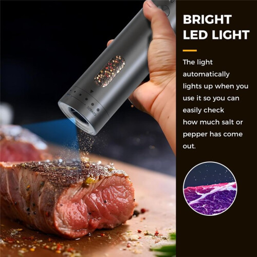 Pepper Grinder, Electric Salt and Pepper Mill Grinder, Adjustable Coarseness,with LED Light,One Hand Automatic Operation 2