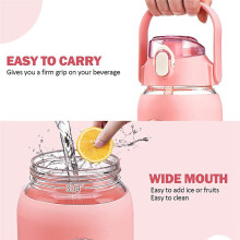 64Oz Glass Water Bottles with Straw, Glass Bottle with Silicone Sleeve and , for Gym Home Office