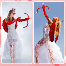 5 PCS Cupid Costume Women Kit with Bow&Arrow, Gloves,Heart Headband, Sunglasses, and Stockings