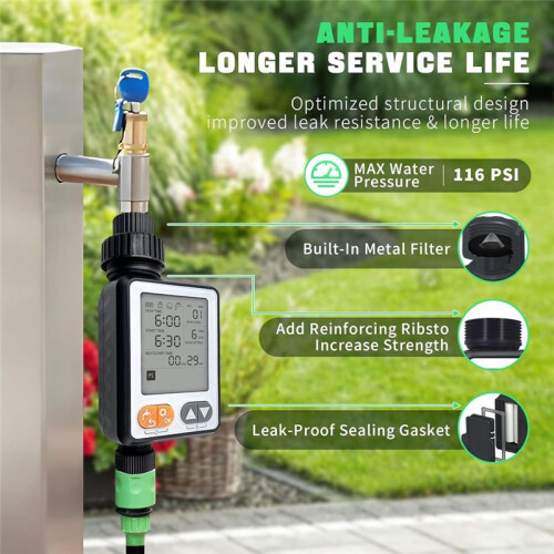 Sprinkler Timer, 10 Separate Programmable Digital Irrigation Hose Water Timer, IPX5 Waterproof Drip Irrigation System