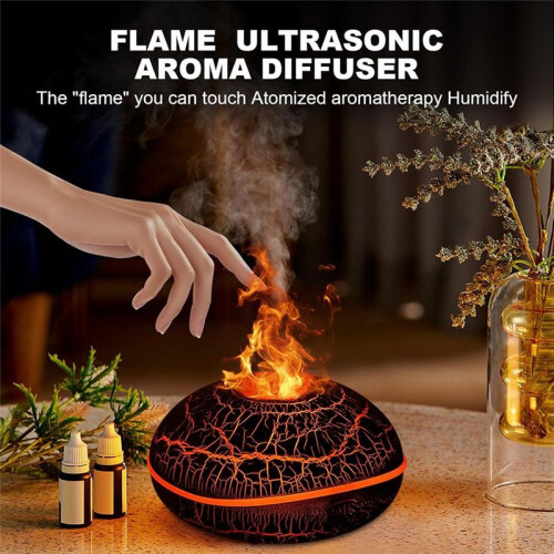 Colorful Volcano Diffuser 200ml Ultrasonic Flame Fire Humidifier with Auto-Off Protection Cool Mist Diffuser A