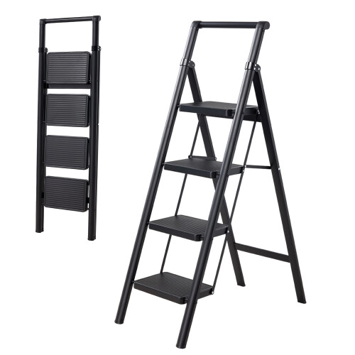 Living And Home Anti-Slip 4 Step Ladder with Wide Pedals