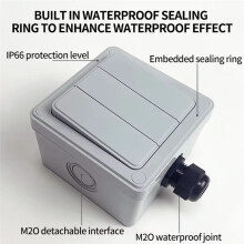 IP66 Waterproof 2 Way Outdoor Wall Light  3 Gang Push Button Power  16A Dust-Proof for Home Garden