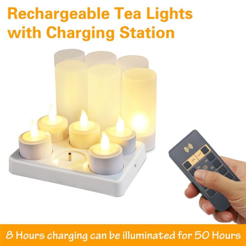 Flameless Candles with Remote Control Timer & Charging Base, 6pcs USB Rechargeable Battery LED Tea Lights Candles 2