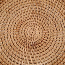 Round Rattan Serving Tray Decorative Woven Ottoman Trays with Handles for Coffee Table Natural(Small)