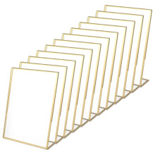12Pcs Acrylic Sign Holder,Double Sided Gold Photo Frame with Vertical Holder,Wedding Table Number Holder,Menu Holder