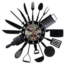 Besteck Vinyl Schallplatte Wand Uhr Modernes Design LöFfel Gabel Dekorative KüChe Vintage Vinyl Uhr Wand Uhr Hause Dekor