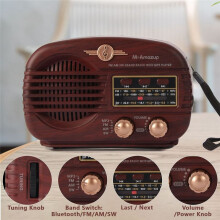 Retro Radio, Portable Radio AM FM Transistor Battery Operated Radio USB Music Player Dark Brown